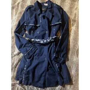 JASON WU for TARGET Navy Blue Belted Trench Coat W/floral Daisy Trim Sz Large